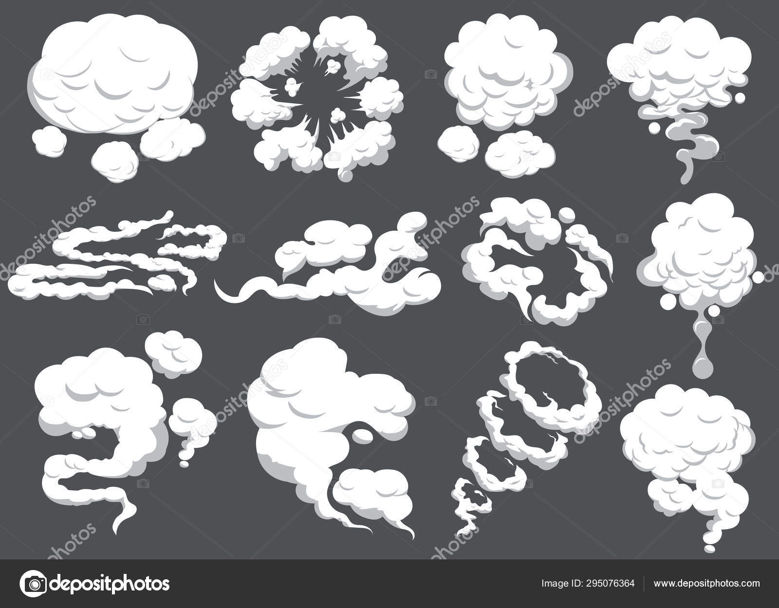 Cartoon smoke set. Smoking car motion clouds cooking smog smell. Explosion  cloud. Vector Stock Vector Image by ©ambassador80 #295076364