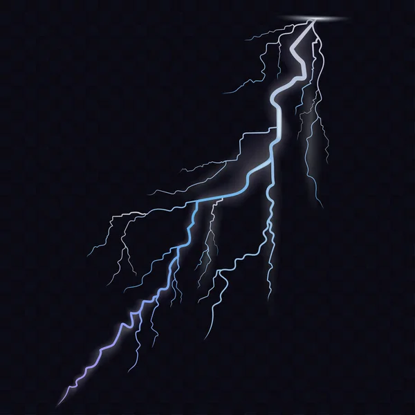闪电。雷电发光逼真的光效果。暴风雨的天气，发光和火花。向量 — 图库矢量图片