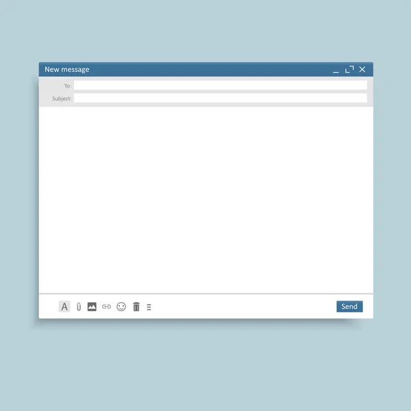 Email window interface template. Mail message interface blank website panel screen with send form. Vector — Stock Vector