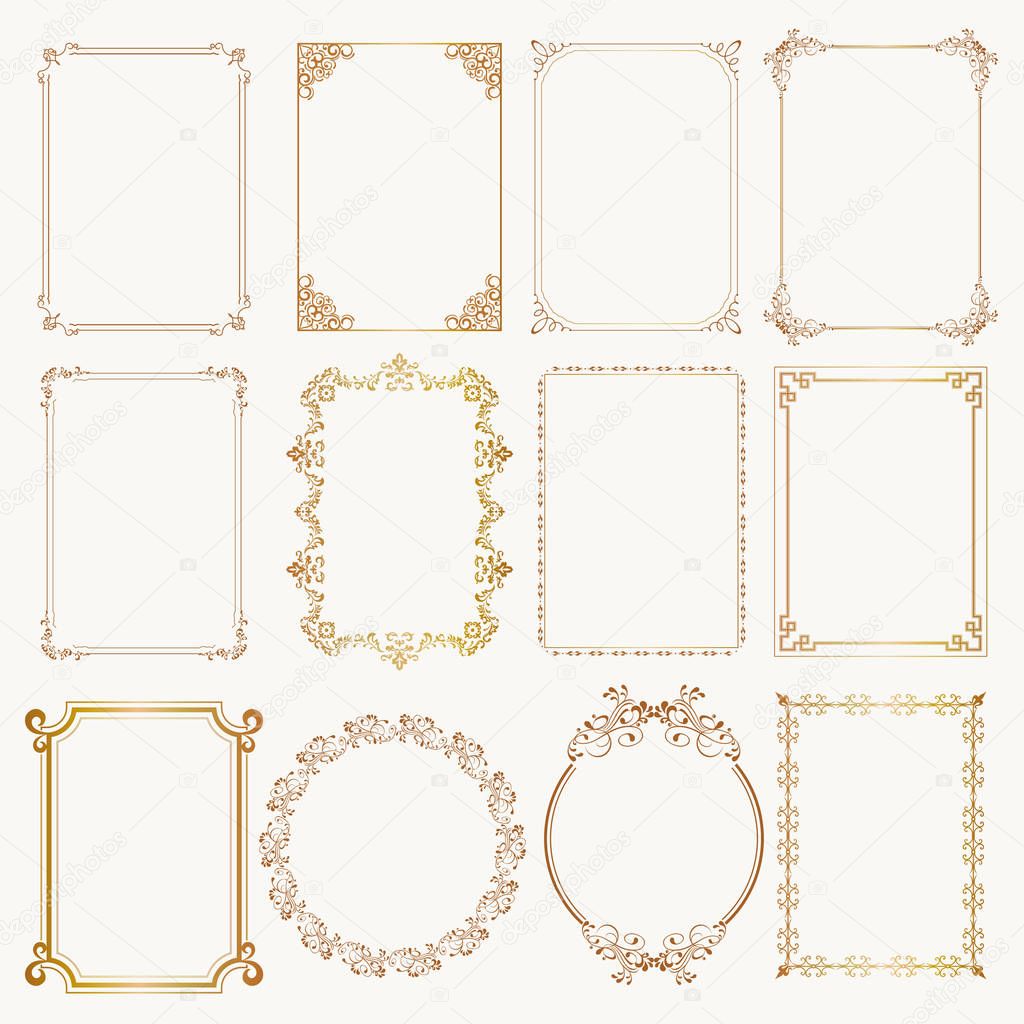 Calligraphic frame set. Borders corners ornate frames. Vector