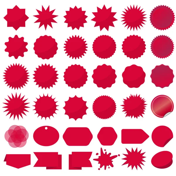 Guarnizioni starburst impostate, raggi scoppiettanti clip art. Brilla il rosso. Adesivo vendita. Vettore — Vettoriale Stock