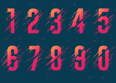 Sıvı sıçrama ve damla, soyut renkli rakamlar, mürekkep matematik sembolü ile sayılar. Vektör