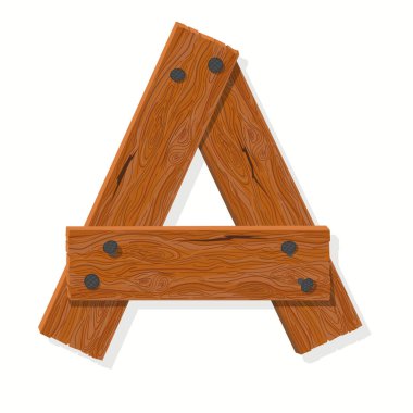 Tahta yazı tipi, Plank Wood masa alfabesi. ABC 'li eski tahtalar. Çizgi film biçimi Vektörü