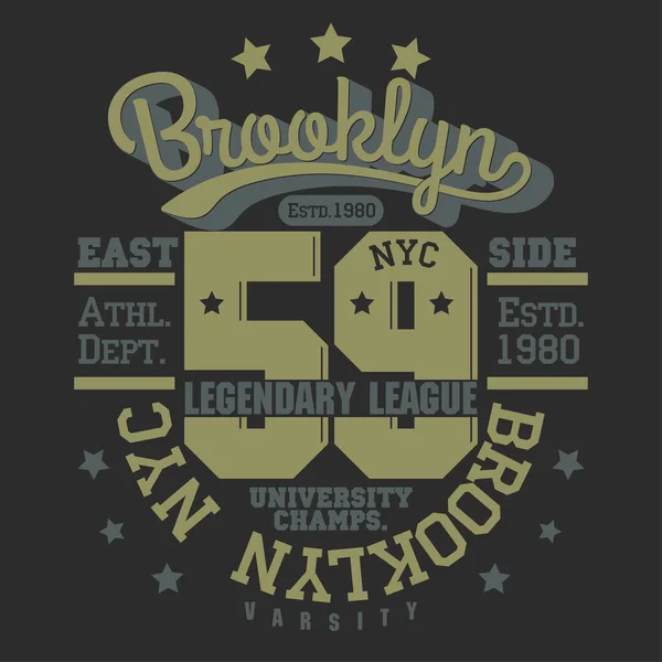 Gráficos de t-shirt de Brooklyn. New York design de vestuário atlético. Vetor —  Vetores de Stock