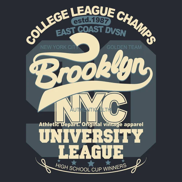 Los gráficos de la camiseta de Brooklyn. Diseño de ropa deportiva de Nueva York. Vector — Vector de stock