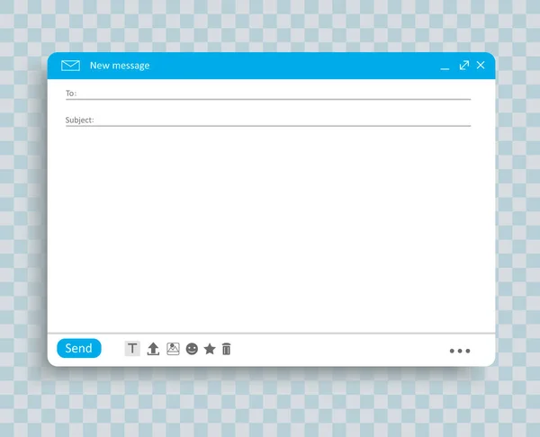 Modèle d'interface de fenêtre email. Interface de messagerie écran de panneau de site Web vierge avec formulaire d'envoi. Vecteur — Image vectorielle