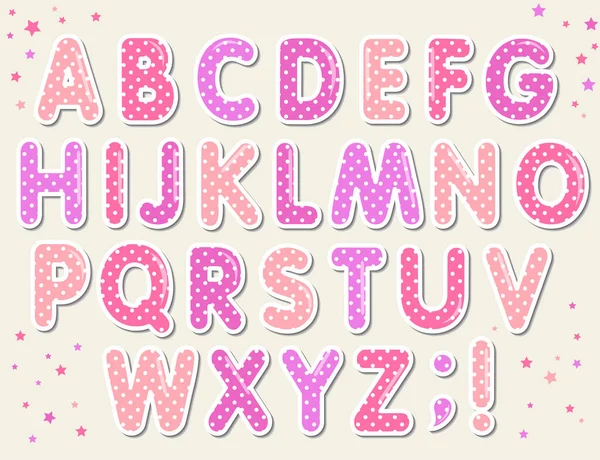 Polka dots 3D english alphabet letters set. LOL girly doll, Happy birthday banner, surprise style design. Vector — Stock Vector