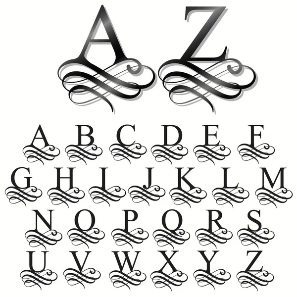 Curly font caligraphic alphabet. Original Typeface. vector — Stock Vector