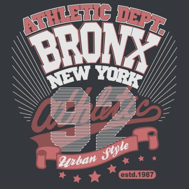 Bronx tişört grafikleri. New York atletik giyim tasarımı. Vektör