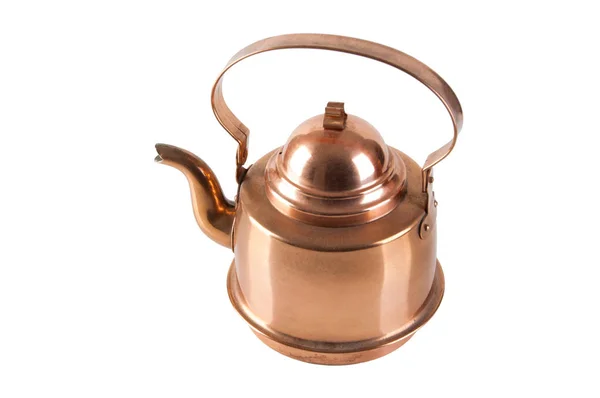 Vintage Kupfer Teekanne Mit Henkel Isoliert Auf Weißem Hintergrund — Stockfoto