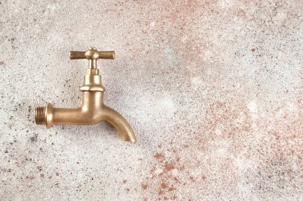 Antique Bronze Water Tap Concrete Background Copy Space Text — Stock Photo, Image