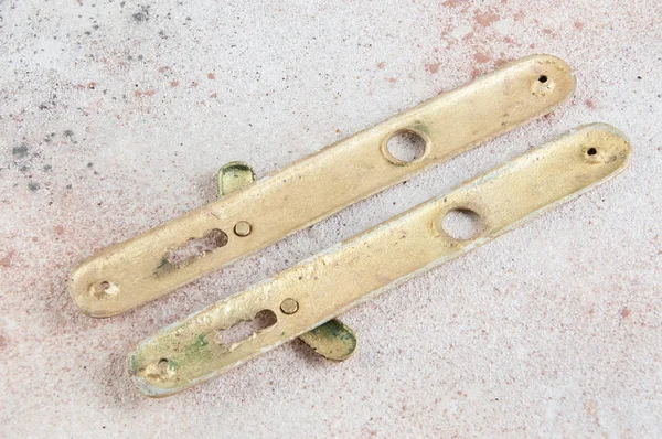 Back Side Vintage Brass Key Handle Holes Cover Concrete Background — Stock Photo, Image