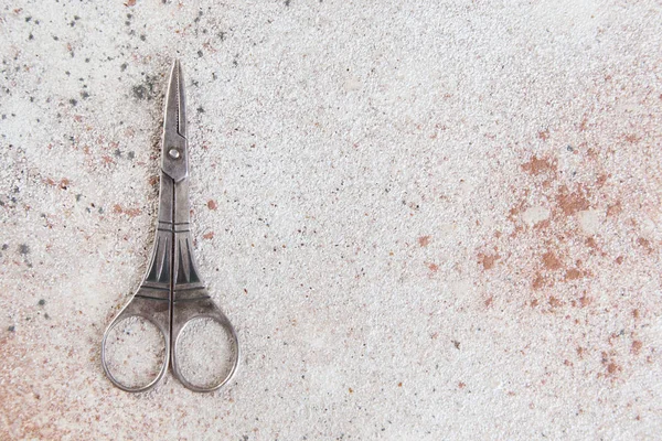 Vintage Scissors Concrete Background Copy Space Text — Stock Photo, Image