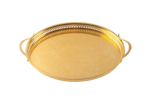 Vintage Gold tray geïsoleerd op witte achtergrond. — Stockfoto