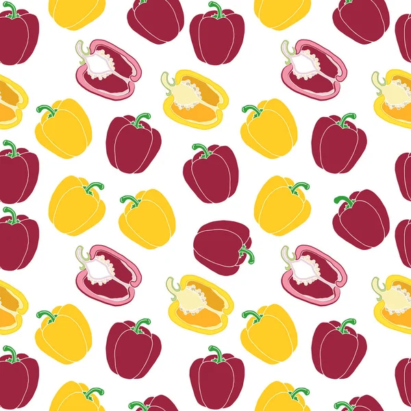 Red and yellow paprika seamless pattern — Stock Vector