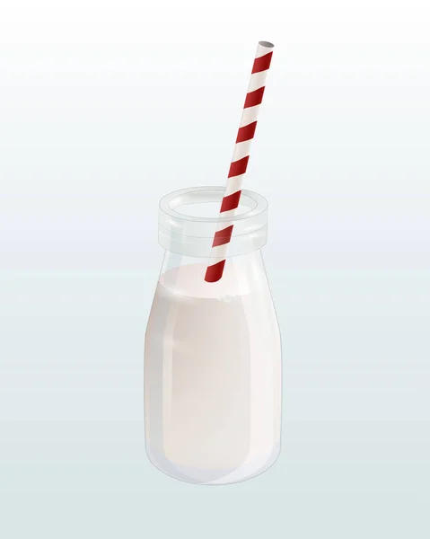 Botella de leche con paja ilustración vector realista — Vector de stock