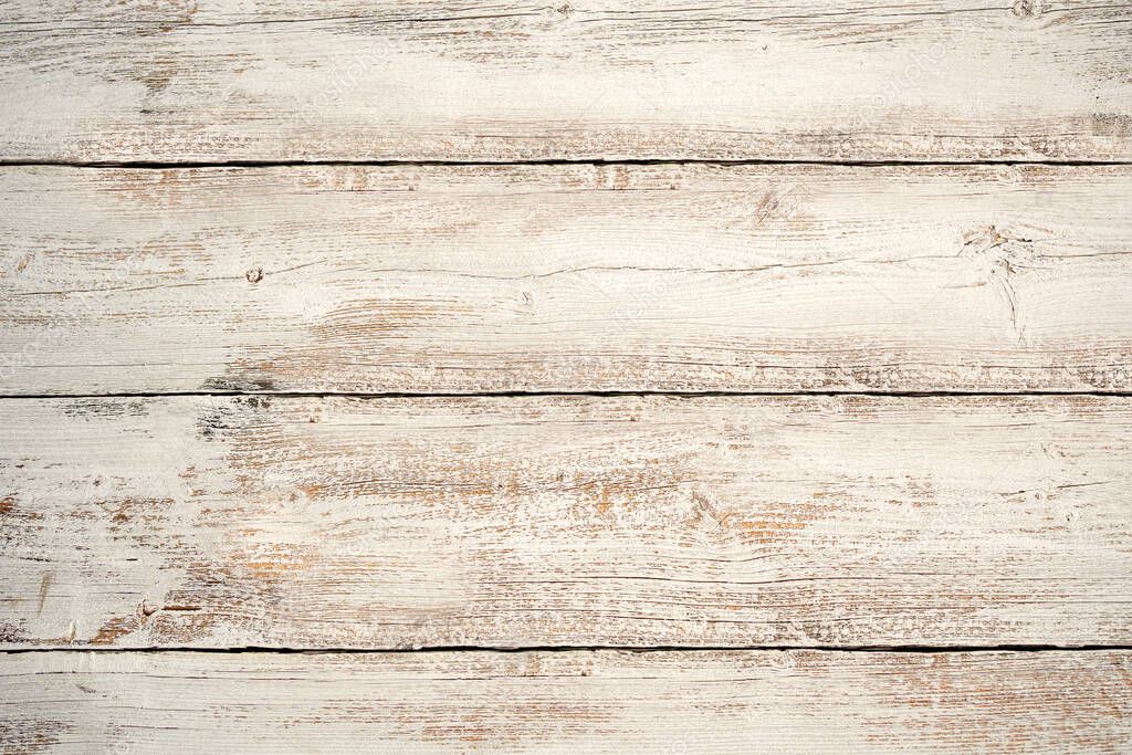White brown painted weather washed vertical wood texture background. Top view surface of the table to shoot flat lay.