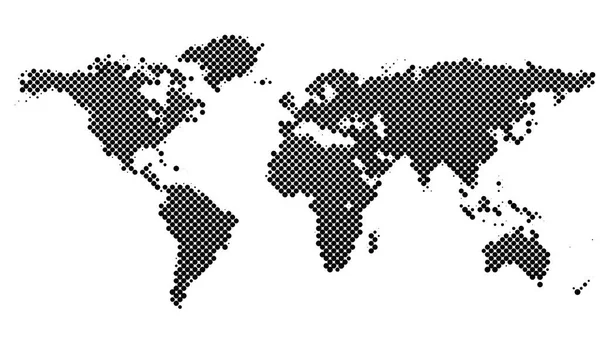Halftoon punt patroon wereld kaart achtergrond — Stockvector