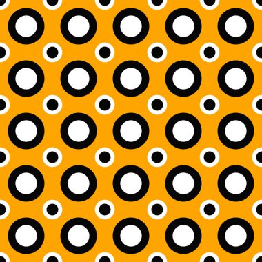 Kesintisiz geometrik daire desen arka planda turuncu, siyah ve beyaz