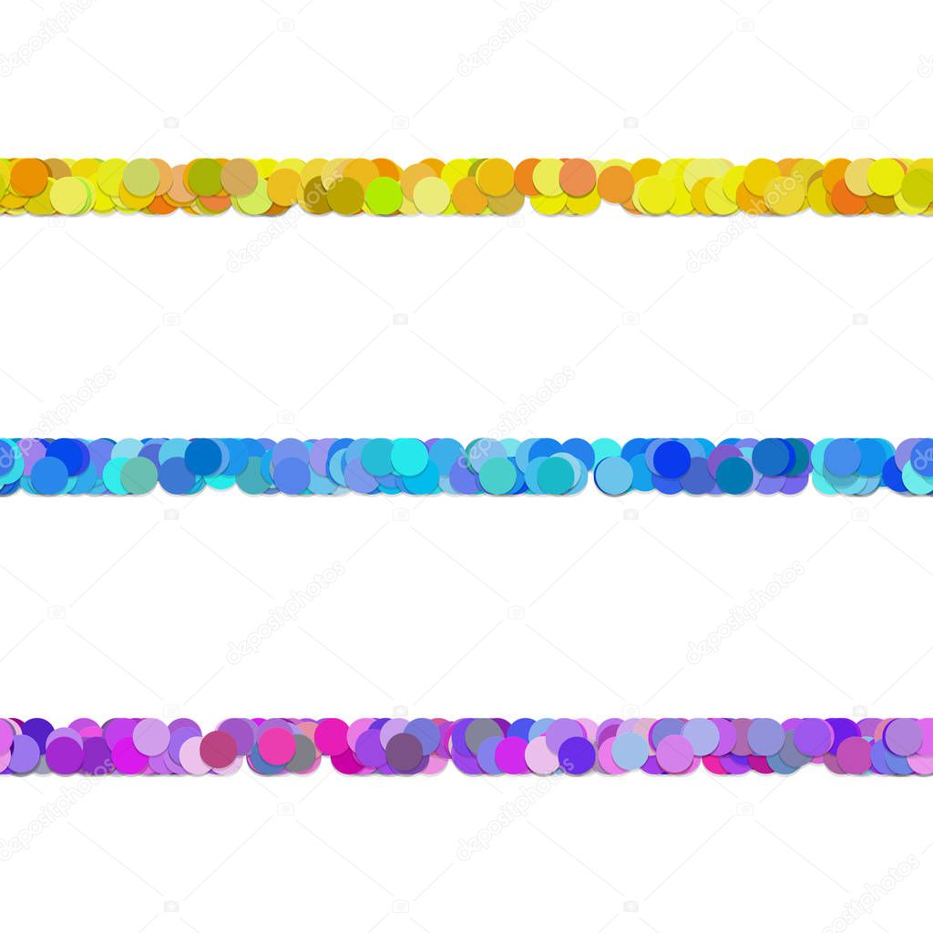 Seamless random circle pattern paragraph dividing line design set - vector decor elements from colored dots
