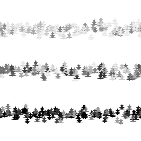 Cinza sem costura aleatória pinho árvore padrão parágrafo divisor linha definido — Vetor de Stock