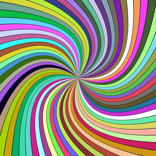 Fond spirale abstrait psychédélique coloré à partir de rayons incurvés — Image vectorielle