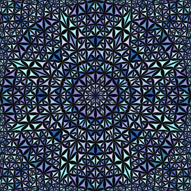 Mavi dikişli kavisli üçgen mozaik kiremit kaleydoskop mandala deseni