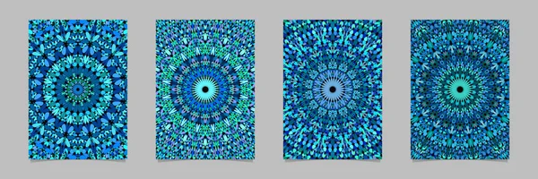 Blau abstrakte Blume Kaleidoskop Mandala-Karte Hintergrund-Design-Set — Stockvektor