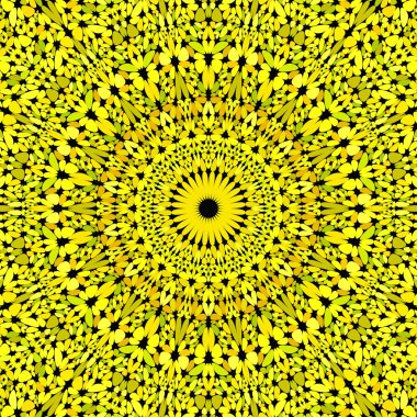 Sarı yapraklı mozaik mandala desenli duvar kağıdı - simetrik vektör arkaplan grafiği