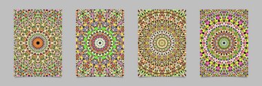 Renkli soyut çiçek süslü mandala desen broşür arka plan tasarım seti