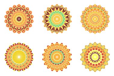 Renkli süslü soyut geometrik poligonal mandala logo seti