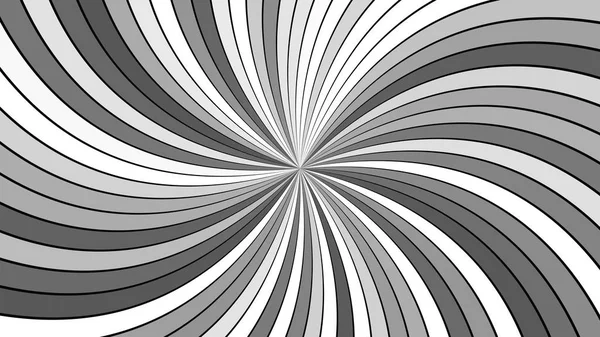 Сірий абстрактний гіпнотичний смугастий спіральний вихровий дизайн фону з вигнутих променів — стоковий вектор