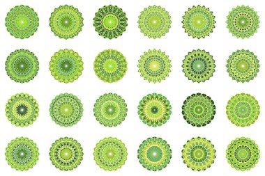 Yuvarlak geometrik süslü üçgen kiremit mozaik Mandala sembol seti
