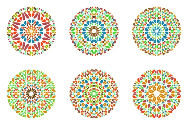 Ornate abstract geometrical flower mandala logo set — Stock Vector