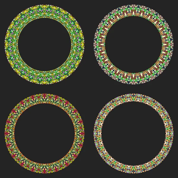 Conjunto de 4 marcos redondos de mosaico de grava - diseños de corona — Archivo Imágenes Vectoriales