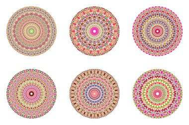 Yuvarlak soyut dairesel çakıl desen mandala seti