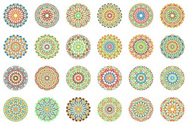 Geometrik süslü soyut çiçek mandala sembol seti