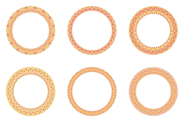 Geometrical floral circular border set - abstract round vector elements — Stock Vector