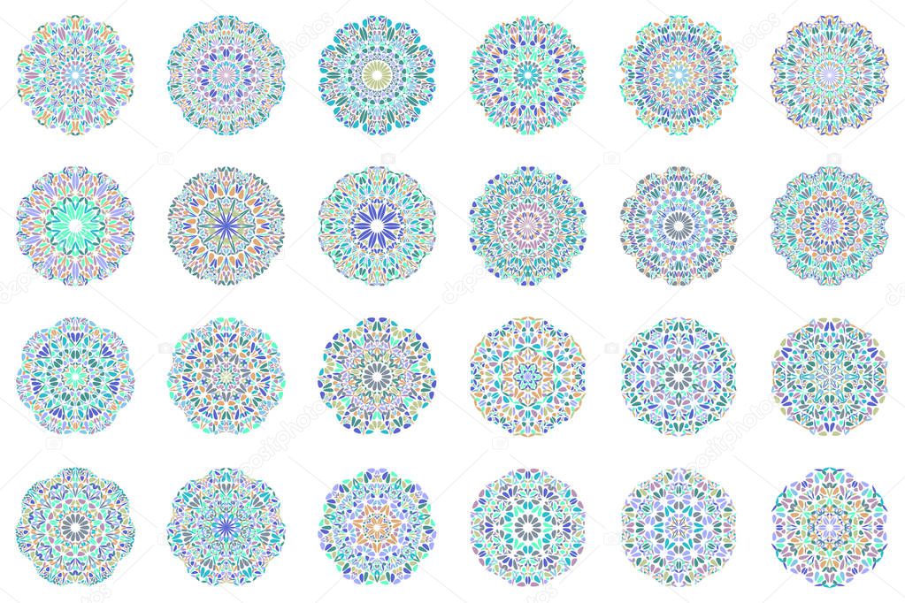 Geometrical colorful ornate round flower mandala logo set