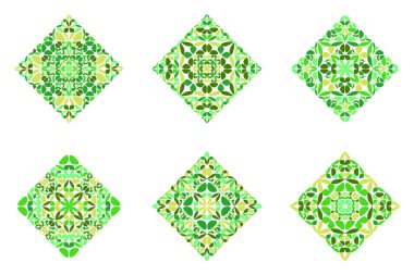 Renkli soyut süslü geometrik taç yaprağı kare çokgen seti