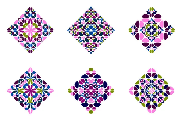 Astratto isolato colorato floreale quadrato simbolo set — Vettoriale Stock