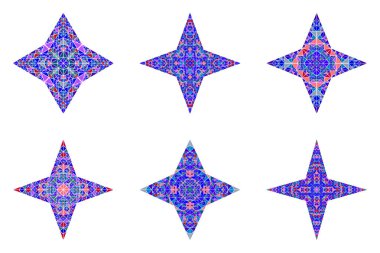 Geometrik izole çokgen mozaik süs yıldız şekil seti
