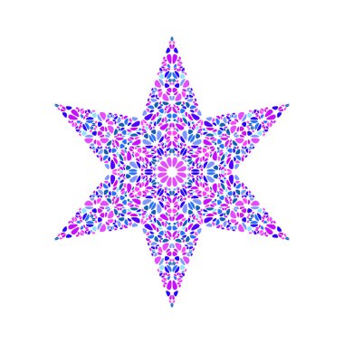 İzole geometrik renkli soyut taç yaprağı süs yıldız sembolü