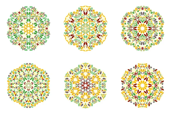 Круглый красочный геометрический ботанический набор символов мандала — стоковый вектор