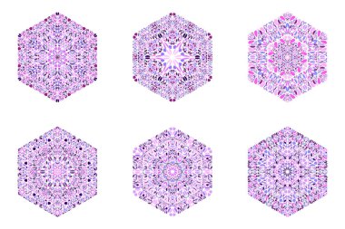 Süslü geometrik soyut çiçek altıgen sembol şablonu seti