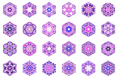 Süslü soyut yapraklı altıgen poligon seti seti