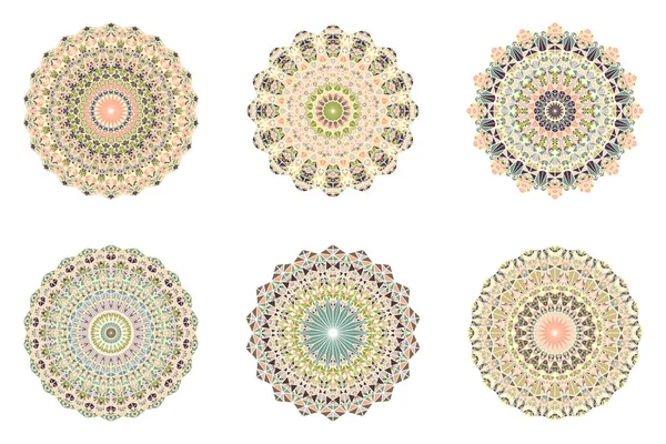 Abstract geometrical ornate round mosaic triangle ornament mandala set — Stock Vector