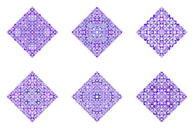 Süslü soyut çiçek mozaik süs kare sembol seti