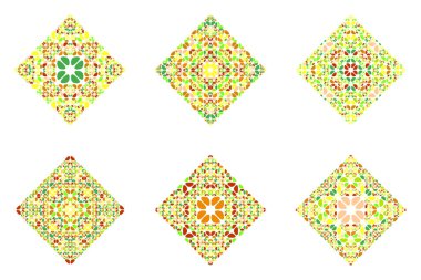 Soyut süslü izole çiçek süs kare sembol seti