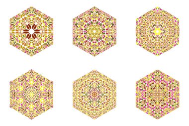Geometrik soyut süslü çiçek mozaik altıgen poligon seti